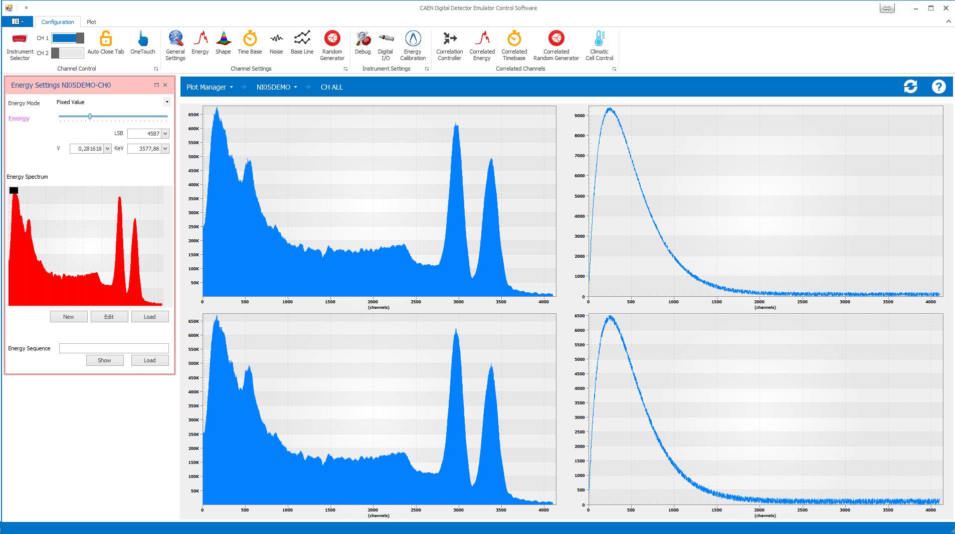 Detector Emulator control center software main screen